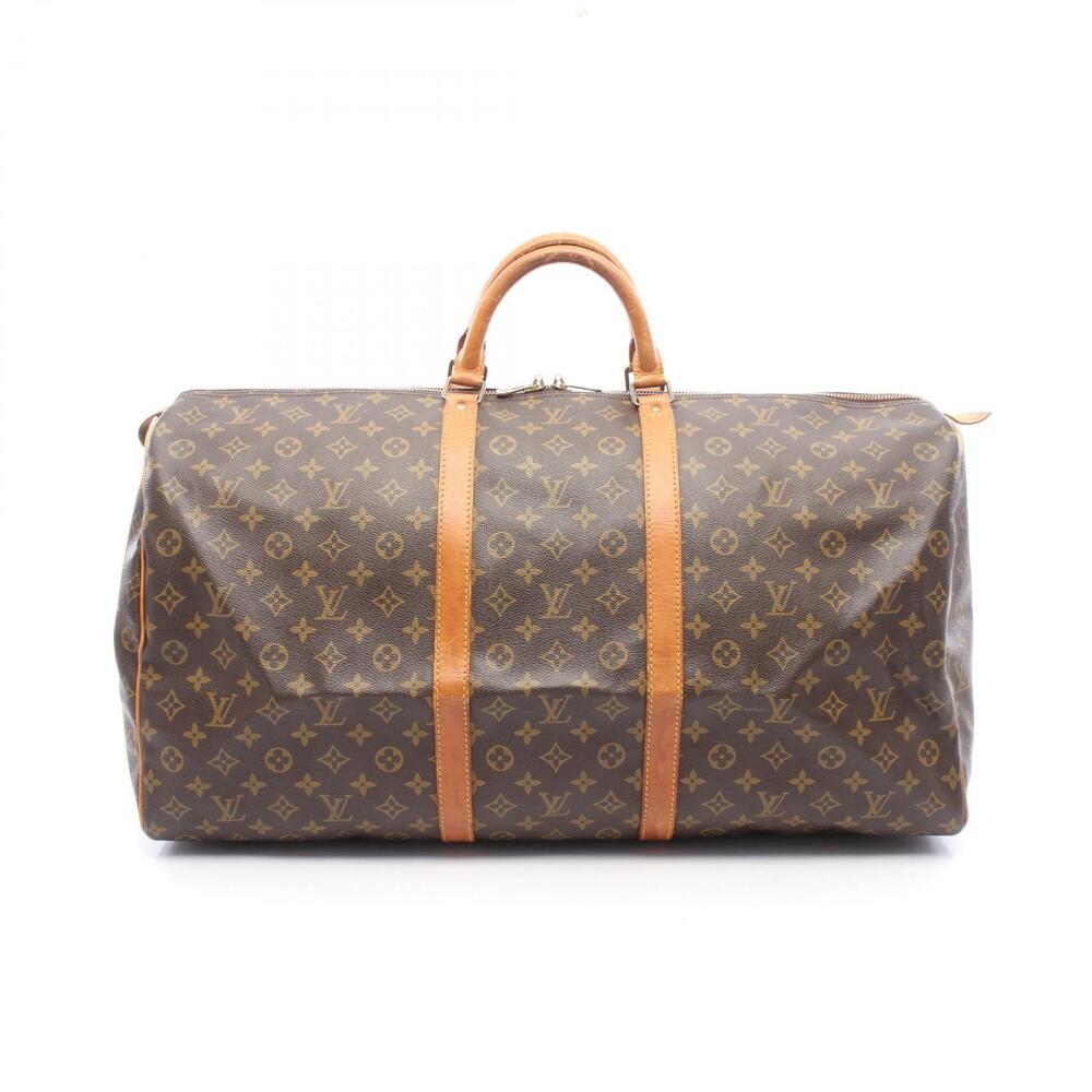 Louis Vuitton Keepall Canvas Leather Monogram Travel Bag Brown
